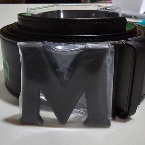 MCM M monogram black/summer green belt